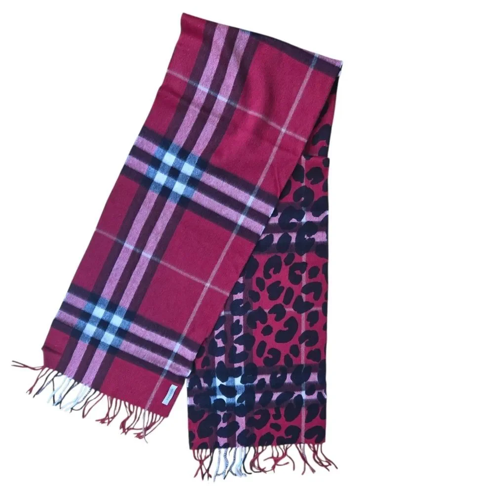 Burberry Cashmere Scarf NEW Parade Red Check Animal Print Giant Check ITALY
